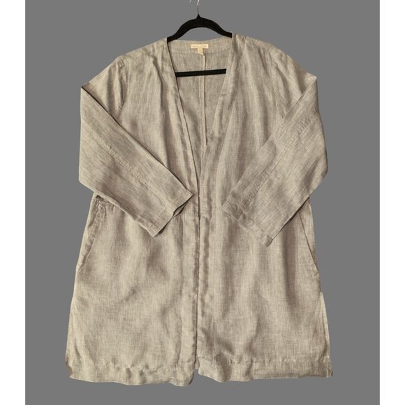 Eileen Fisher Tops - Eileen Fisher Coatigan Women Large Gray 100% Linen Open Front Long Jacket Kimono